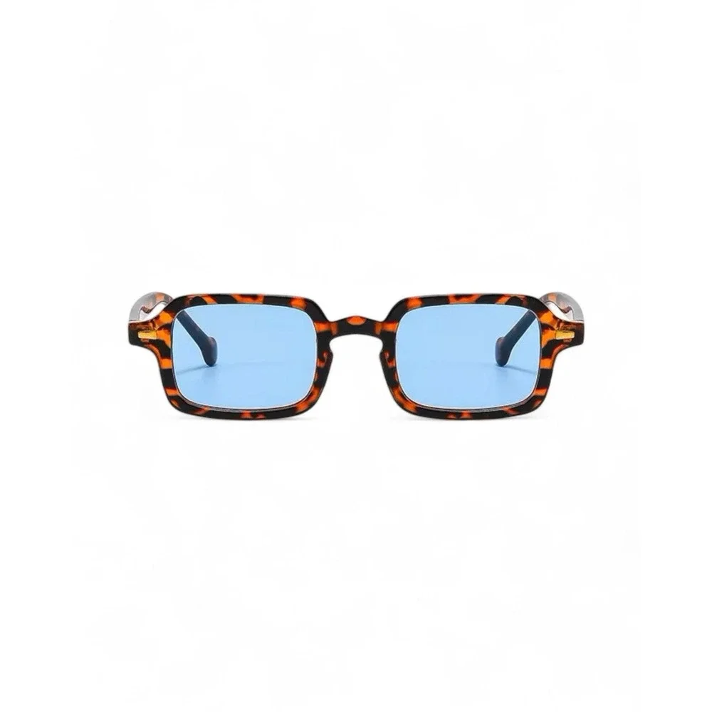 Mens Tortoiseshell Square Sunglasses Blue Tint Lens Retro UV400 Fashion Shades